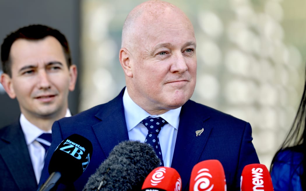 Prime Minister Christopher Luxon at a media stand-up in Auckland, 24 November 2025.