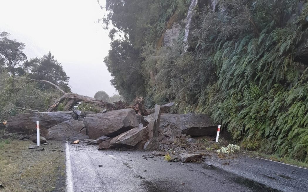 Rockfall near Orman Falls has closed State Highway 6 between Haast and Makarora.