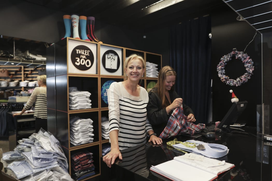 Christmas shopping in Wellington. Catherine Lockwood-Jones of Three Wise Men clothing store says shoppers have been making last minute purchases today.