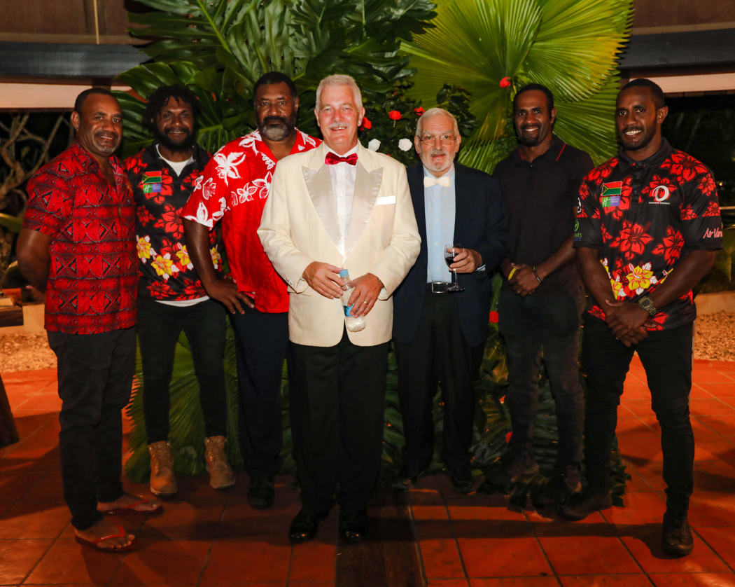 Mark Stafford (c) celebrated 30 years as President of the Vanuatu Cricket Association earlier this month.