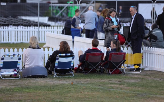 Crowds trickling in for the national remembrance service in Christchurch.
