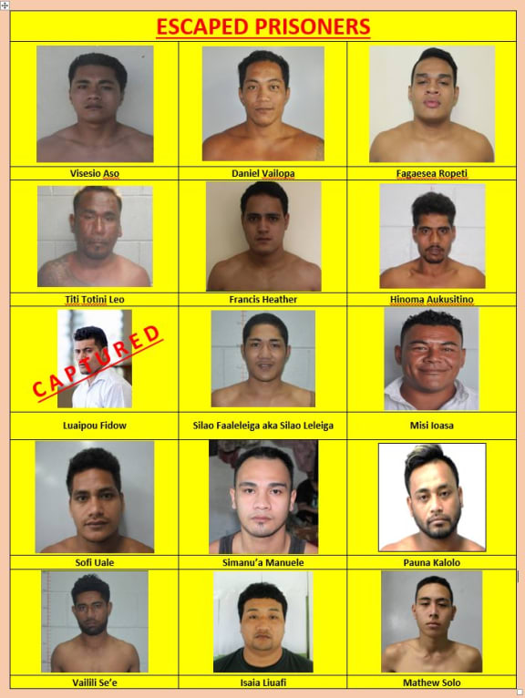 Mugshots of 14 of the 15 prisoners still at large. Not shown here is escapee Lupe lelevaga.