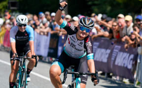 Georgia Williams celebrates winning the elite women's title at the Road Cycling Nationals, Cambridge,  New Zealand, Sunday 14 February 2021. www.photosport.nz