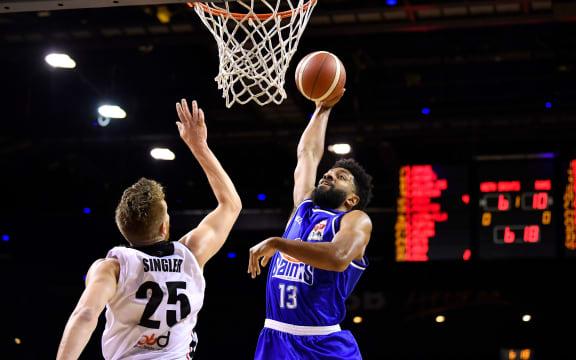 Dion Prewster of the Wellington Saints during the round one NBL match between the Wellington Saints and the Canterbury Rams at TSB Bank Arena, Wellington, New Zealand on Friday 30 April 2021.