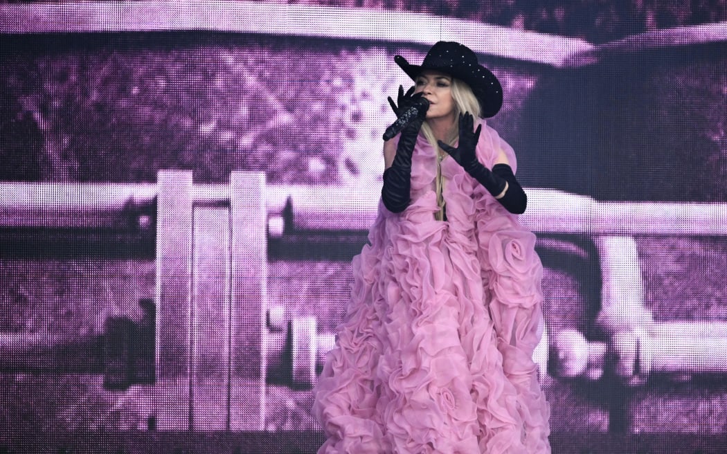 Canadian singer Shania Twain performs on the pyramid stage on the fifth day of the Glastonbury festival.