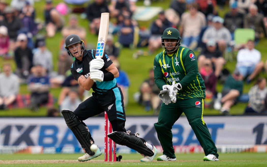 Finn Allen in action for the Blackcaps during the 3rd T20I against Pakistan at University of Otago Oval.