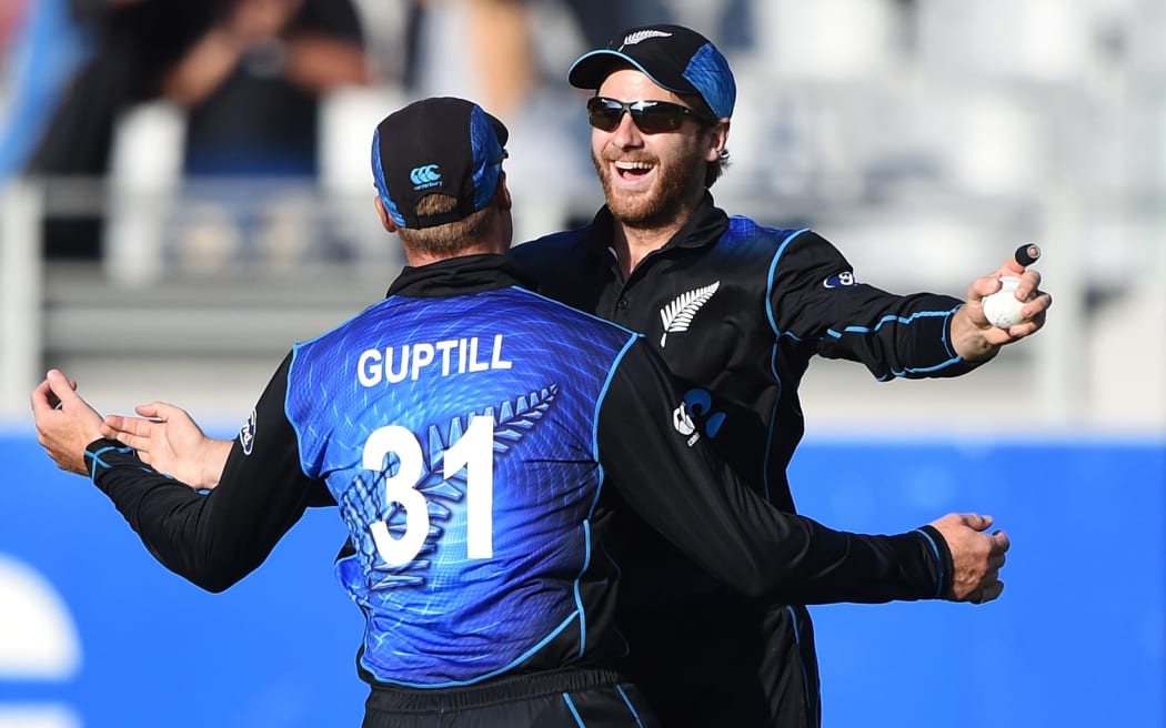 Kane Williamson celebrates a catch during the first ODI against Australia.