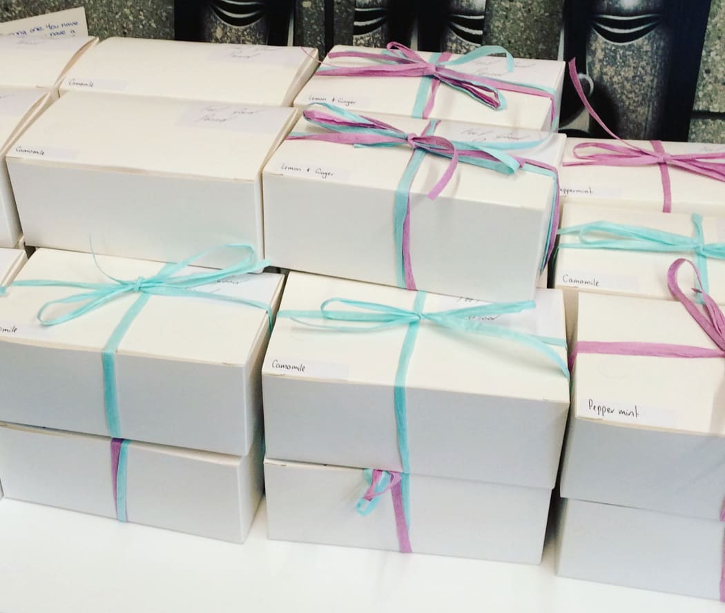 The Feel Good Period packs contain tampons, pads, herbal tea and chocolate.