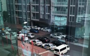 Police cars at the Sofitel in Auckland's Viaduct Harbour.