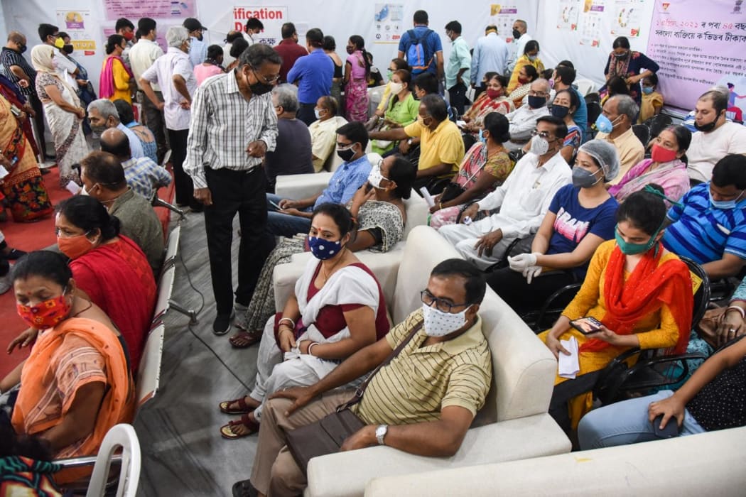 Beneficiaries waits to get vaccine against COVID-19 coronavirus disease, at a vaccination centre in Guwahati, India on 05 May 2021.