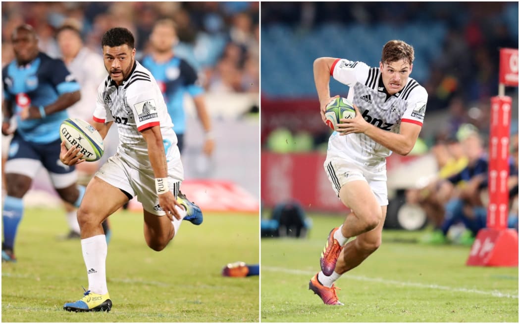Crusaders first five Richie Mo'unga and winger George Bridge.