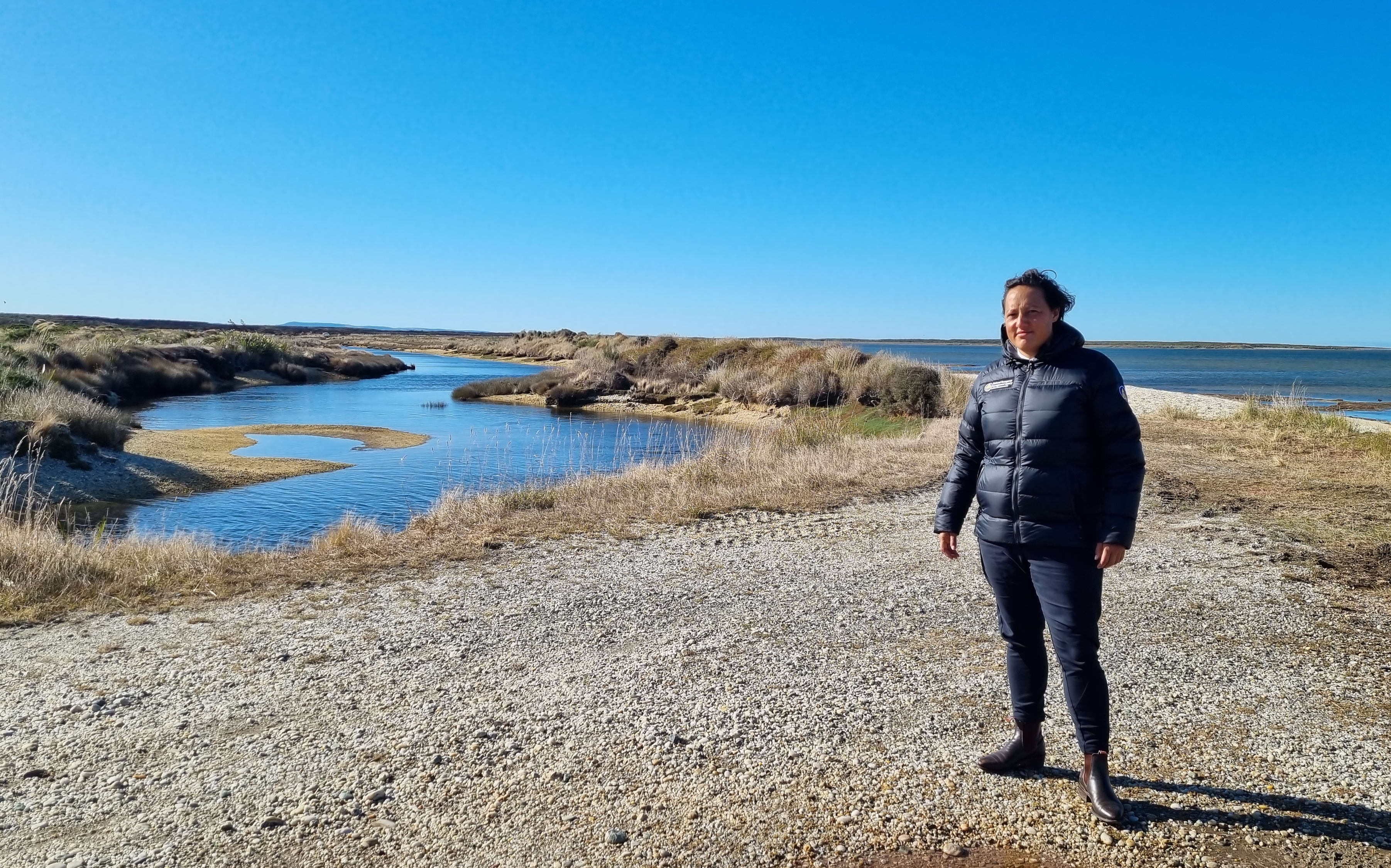 Conservation Minister Kiri Allan visited the Awarua Bay fire on Monday 11 April.