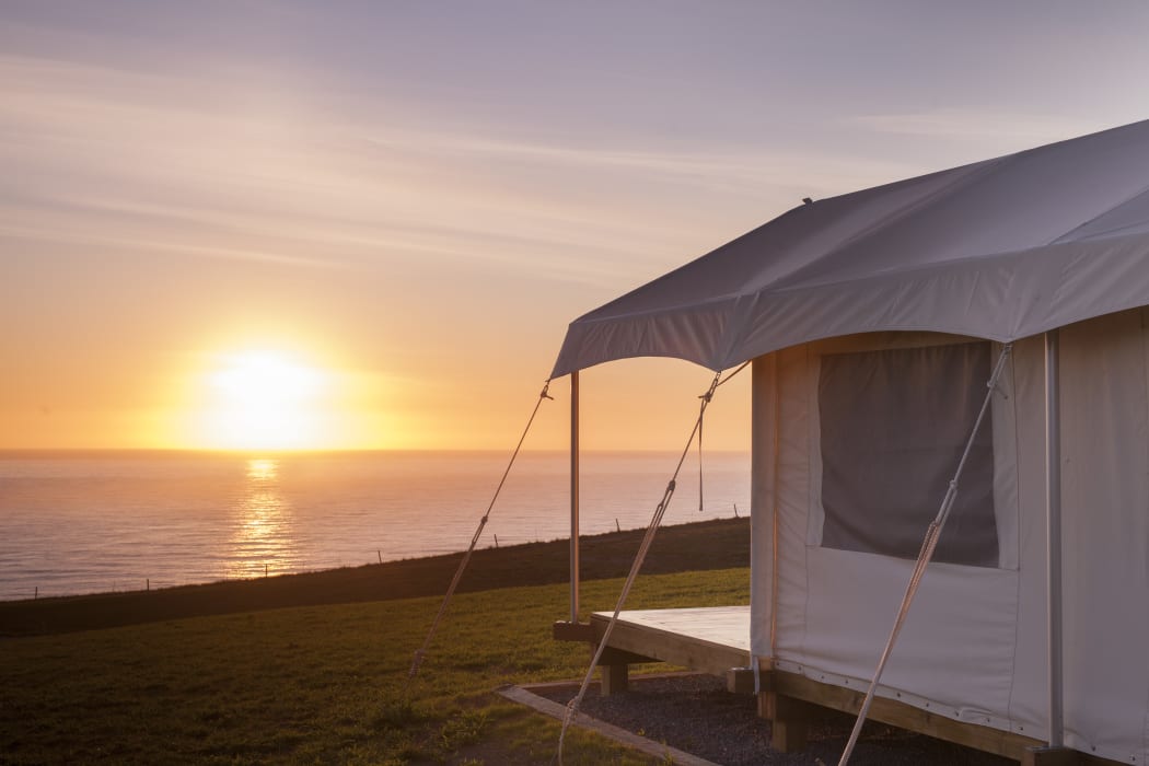 The sunsets infront of "glamping" accomodation