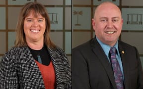 New Invercargill deputy mayor Rebecca Amundsen, and her predecessor Darren Ludlow.