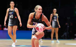 Maddy Gordon of New Zealand Silver Ferns in action during the Nations Cup, 2024
