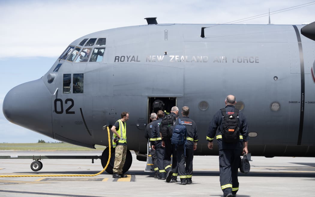 Members of the New Zealand Fire Service deploy to Vanuatu. A Hercules C130 H is loaded up with HADR supplies to deliver to Vanuatu after a severe earthquake.