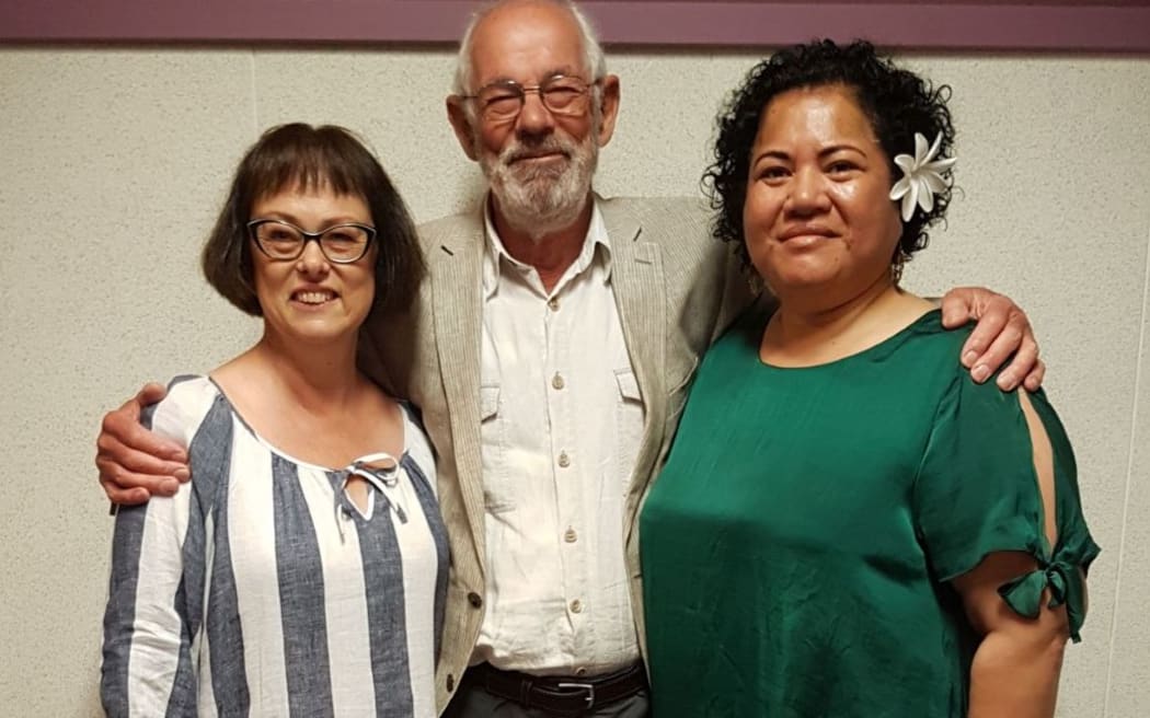 (L-R) Linden Clark and Ian Johnstone, former managers of RNZ International now known as RNZ Pacific,  Moera Tuilaepa-Taylor, current manager of RNZ Pacific.