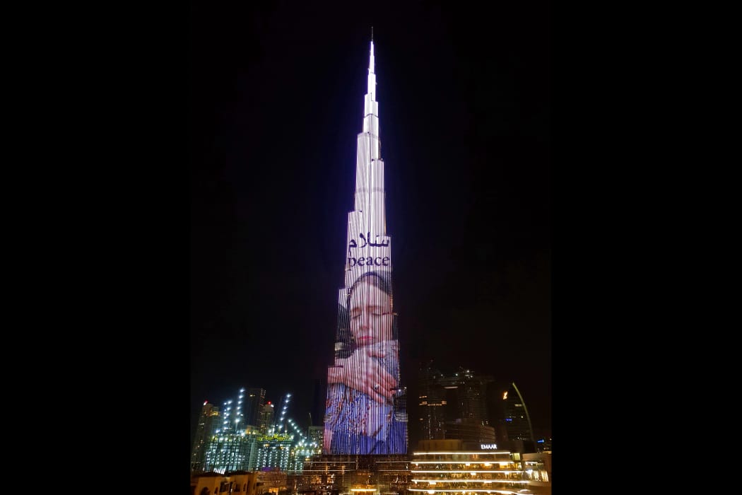 Gulf emirate's Burj Khalifa tower lit with an image of New Zealand Prime Minister Jacinda Ardern in appreciation of her solidarity position with the Muslim community after the March 15 Christchurch terror attacks.