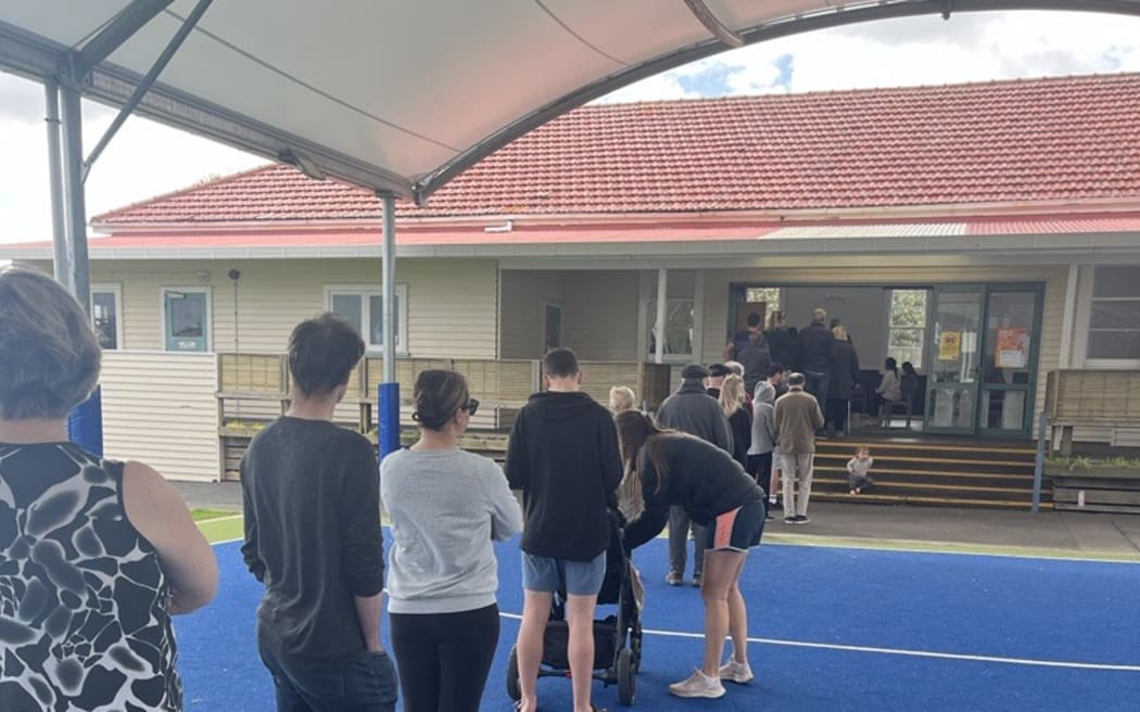 Voters queue up in Epsom, Auckland.