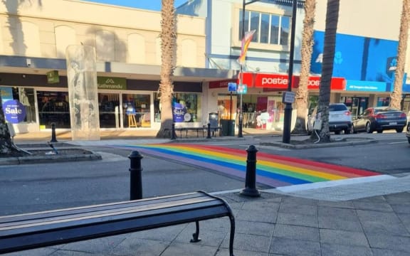 The rainbow pedestrian crossing on Gisborne's main street has been reinstated after it was painted over in protest by Destiny Church members.