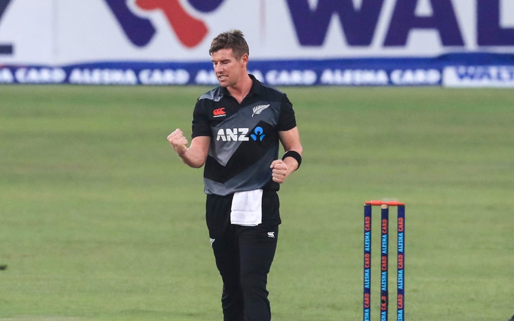Cole McConchie celebrates a wicket in Bangladesh 2021.