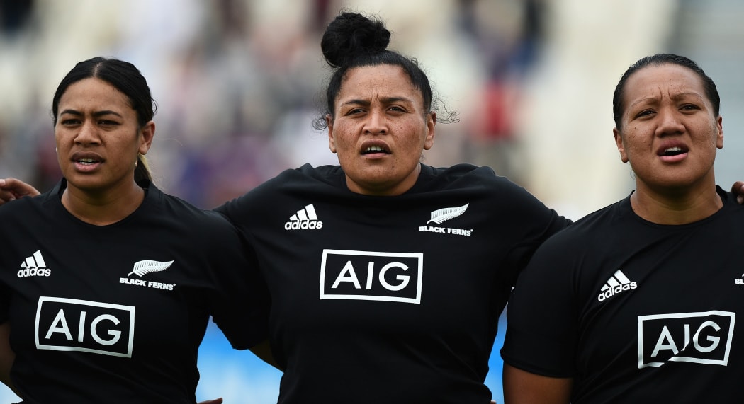 Black ferns L-R Langi Veainu, Te Kura Ngata-Aerengamate, Toka Natua. Black Ferns v New Zealand Barbarians. Trafalgar Park, Nelson, New Zealand. Saturday 21 November 2020. ©Copyright Photo: Chris Symes / www.photosport.nz