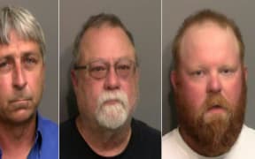 (COMBO) This combination of handout photos created on June 24, 2020 using booking photos released by the Glynn County Sheriff's Office in Georgia shows (from L) William Roderick Bryan, Gregory McMichael and his son, Travis McMichael.