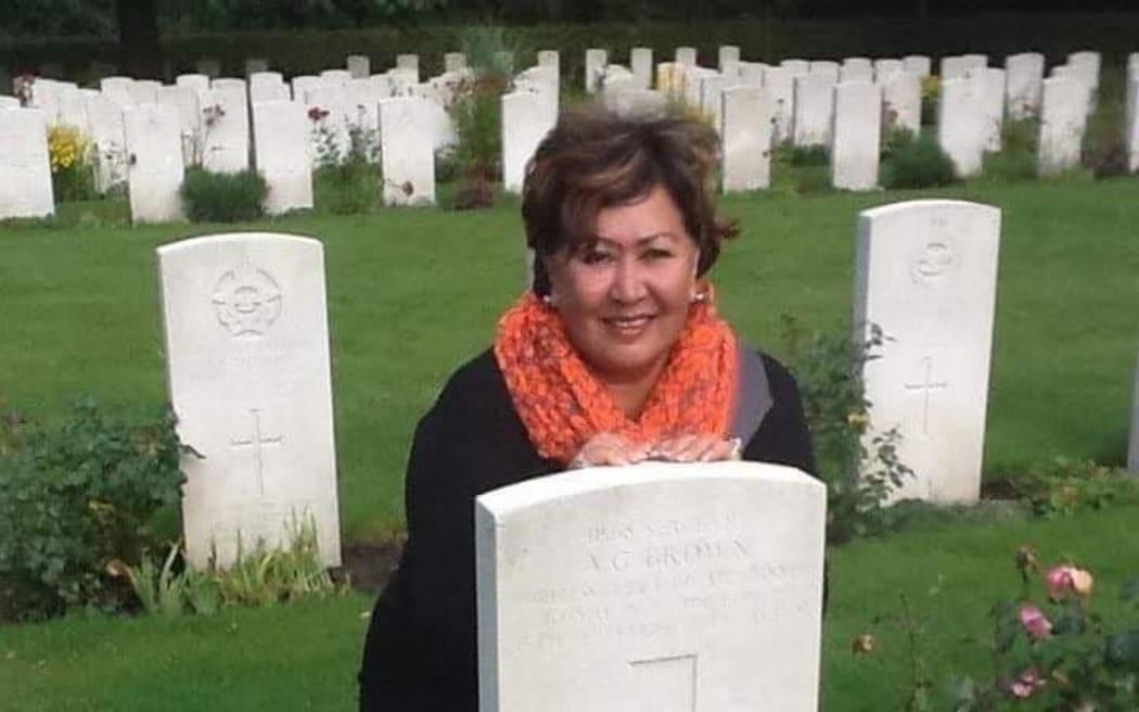 Cassey Eggelton, in Kiel Germany after researching and finding her uncle Sergeant Alexander Brown's grave, 74 years after his death.