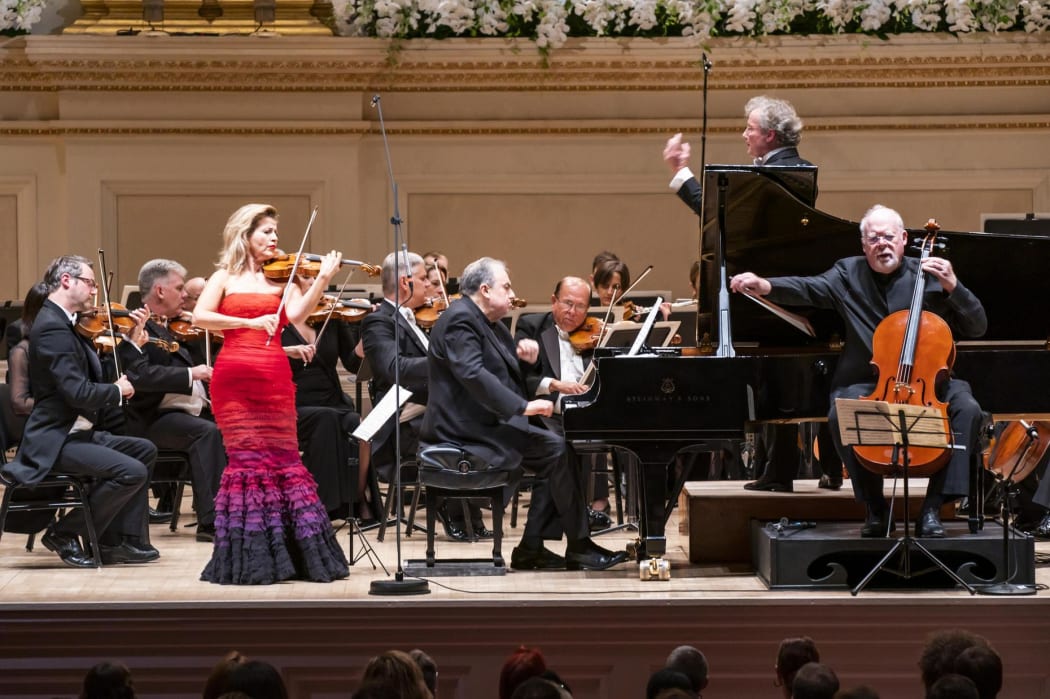 Anne-Sophie Mutter, Yefim Bronfman, Franz Welser-Möst and Lynn Harrell with Cleveland Orchestra at Carnegie Hall