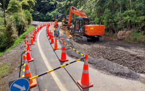 Drainage work being undertaken on the Mangamuka Gorge SH1 route.