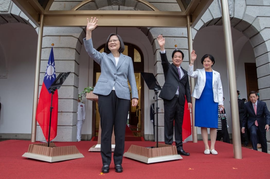 Taiwan president Tsai Ing-wen and Vice President William Lai wave during their inauguration in Taipei after her landslide victory in the Taiwanese Presidential Election.