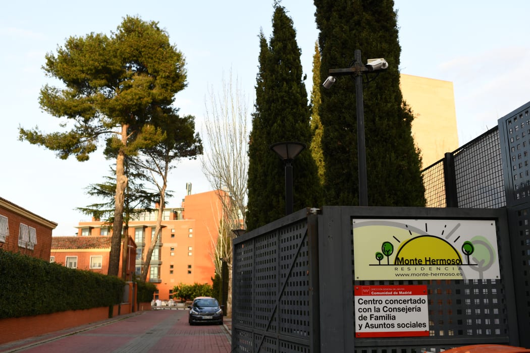 Monte Hermosa rest home in Madrid, where relatives estimated at least 15 people have died from Covid-19, and were pleading for more information about their loved ones.