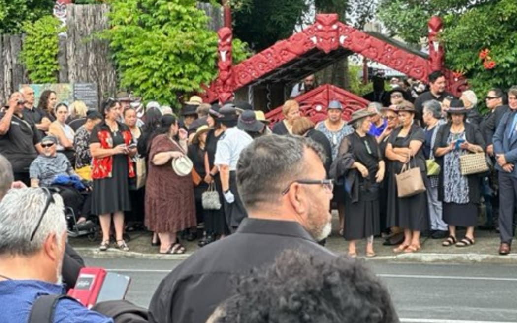 People gather for the start of the national hui at Tuurangawaewae marae on 20 January 2024.
