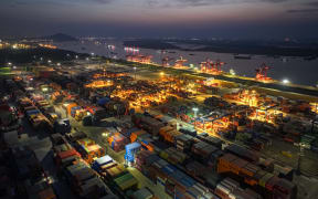 Shipping containers at a port in Nanjing, in eastern China's Jiangsu province.