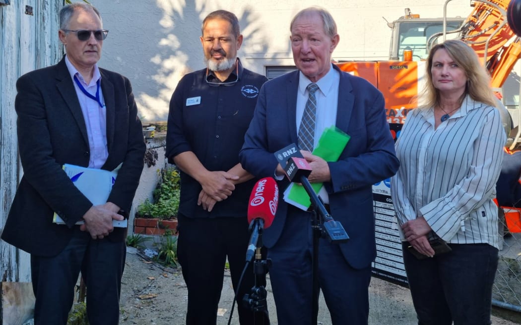 Nelson City Council infrastructure manager Alec Louverdis, Councillor Matty Anderson, Mayor Nick Smith and Councillor Trudie Brand.