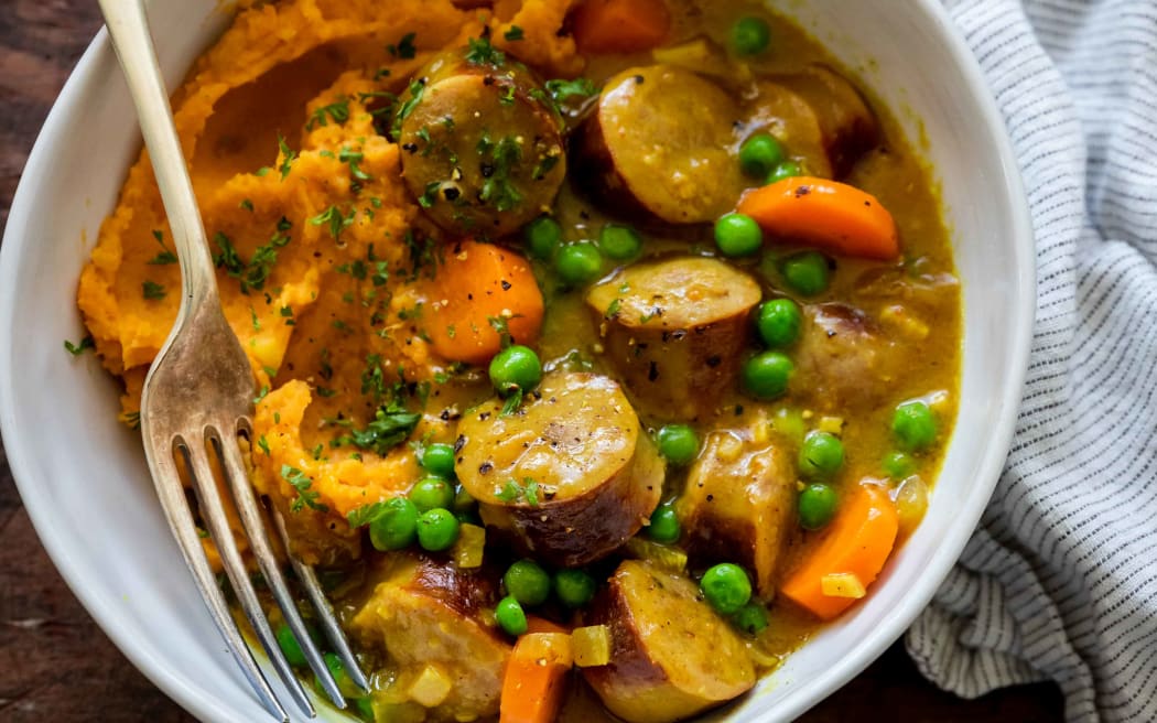 Kelly Gibney's curried sausages.