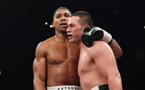 New Zealand's Joseph Parker and England's Anthony Joshua after their heavyweight Boxing world title fight night in Manchester in March 2018.
