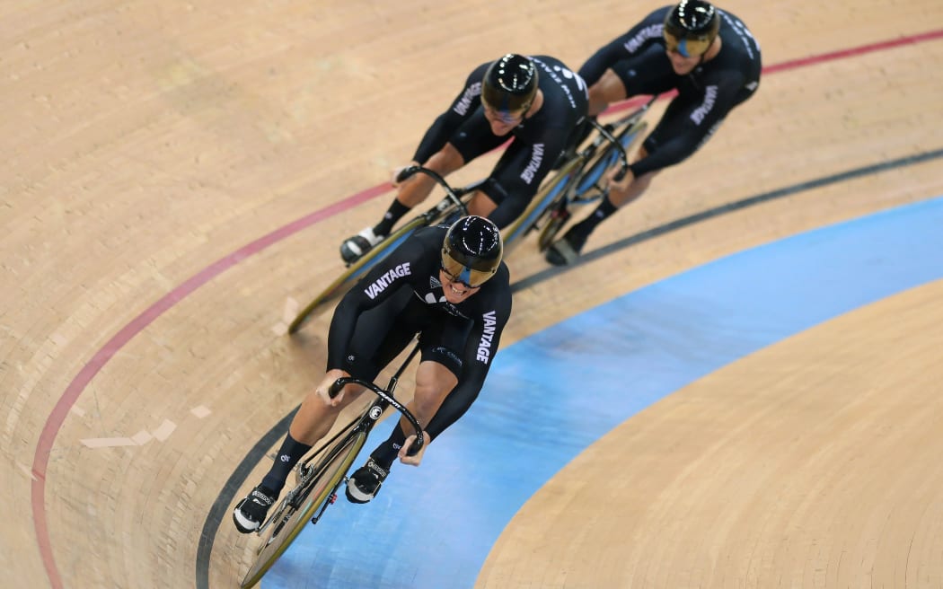 New Zealand men's sprint team Ethan Mitchell, Sam Webster, Eddie Dawkins