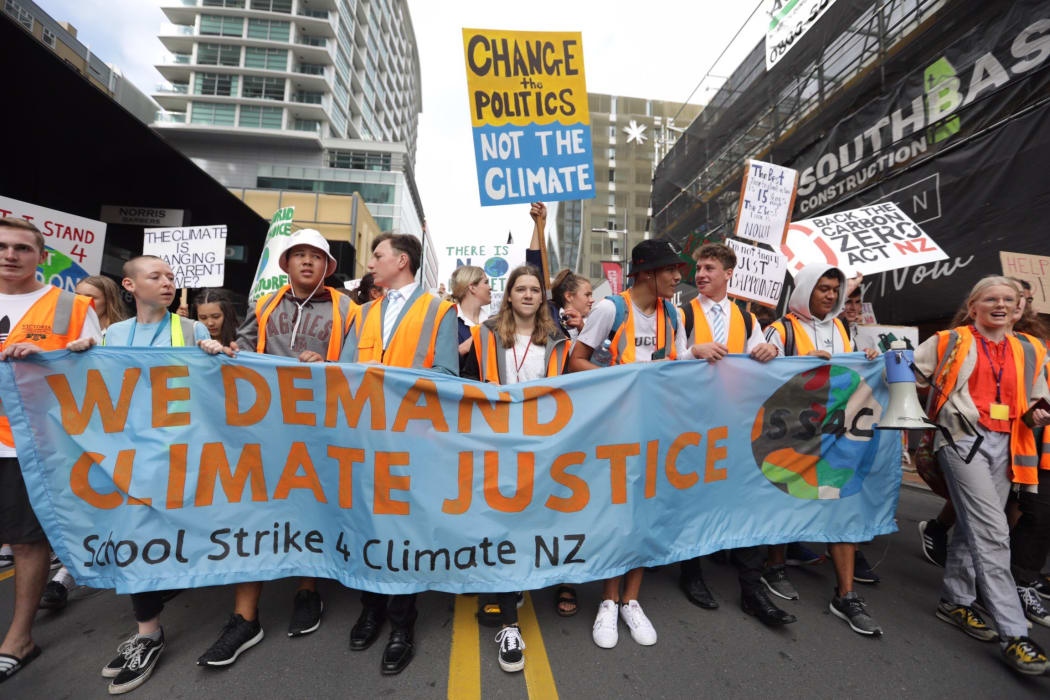 Students in Wellington marched to Parliament to protest against climate change.