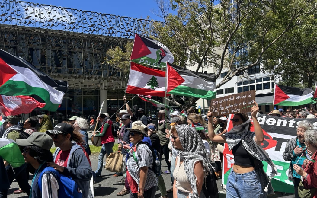 A protest in wellington between Palestine and Israel supporters.