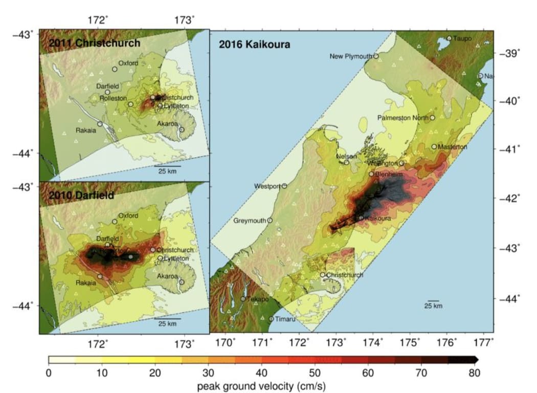 Simulations showing intensity of ground shaking during three Canterbury earthquakes.