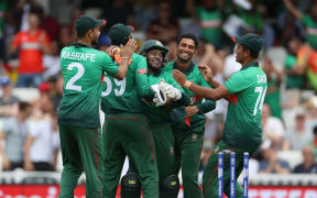 Bangladesh players celebrate during the Cricket World Cup 2019 match against South Africa.