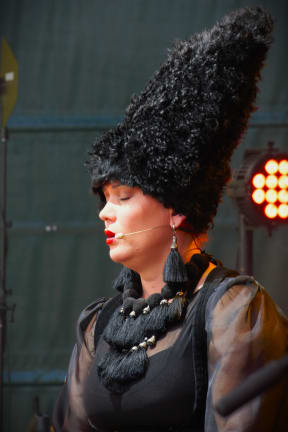 A performer from Ukrainian four-piece band DakhaBrakha on stage at WOMAD in New Plymouth on 17 March, 2024.