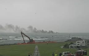 The fire on White Island Tours' boat could be seen on the Whakatane Harbour Cam.