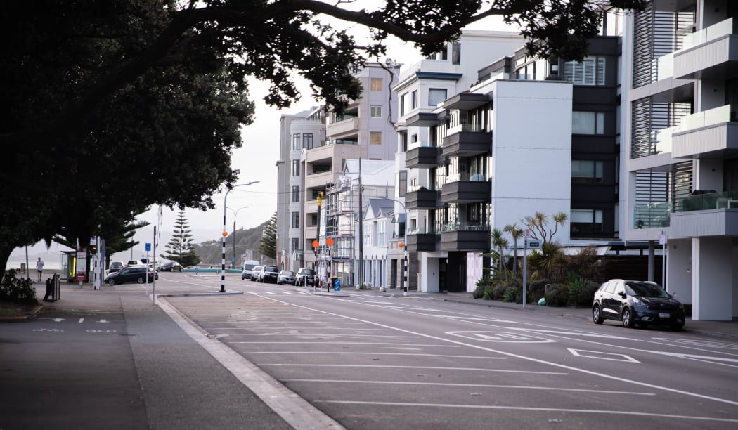 Bare carparks on Oriental Parade on 26 March, the first day of the Covid-19 lockdown.