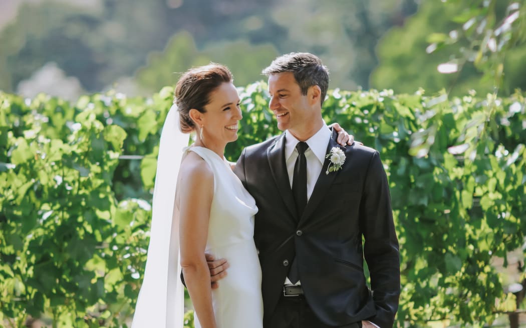 Jacinda Ardern and Clarke Gayford, pictured on their wedding day - 13 January 2024 - at Craggy Range Winery in Hawke's Bay,.