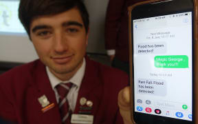 Kadyn Newport receives a text from George, the low-cost flood and rainfall gauge.