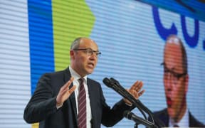 Ukrainian Parliamentary Speaker Andriy Parubiy delivers a speech during the congress in Kyiv, Ukraine, May 31, 2019. The European Solidarity political party congress is held in Kyiv, Ukraine. (Photo by Sergii Kharchenko/NurPhoto) (Photo by Sergii Kharchenko / NurPhoto via AFP)