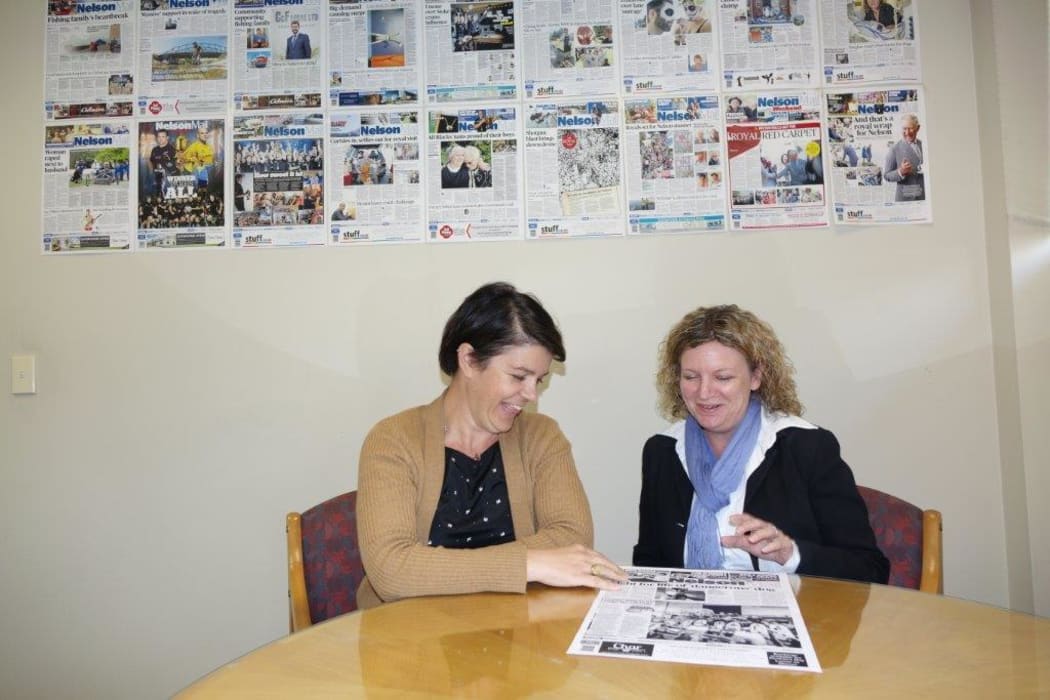 Nelson Mail editor Victoria Guild, right, and chief news director Sally Kidson check the day's front page