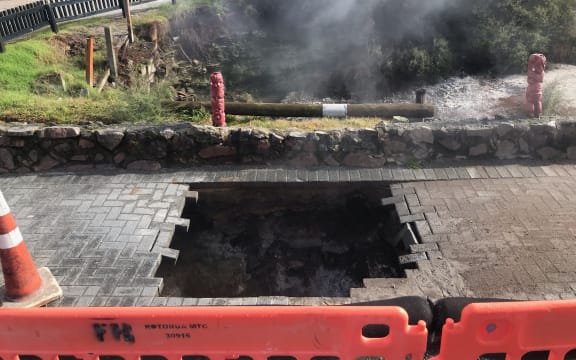 Whakarewarewa Village sinkhole on 29 July 2022.